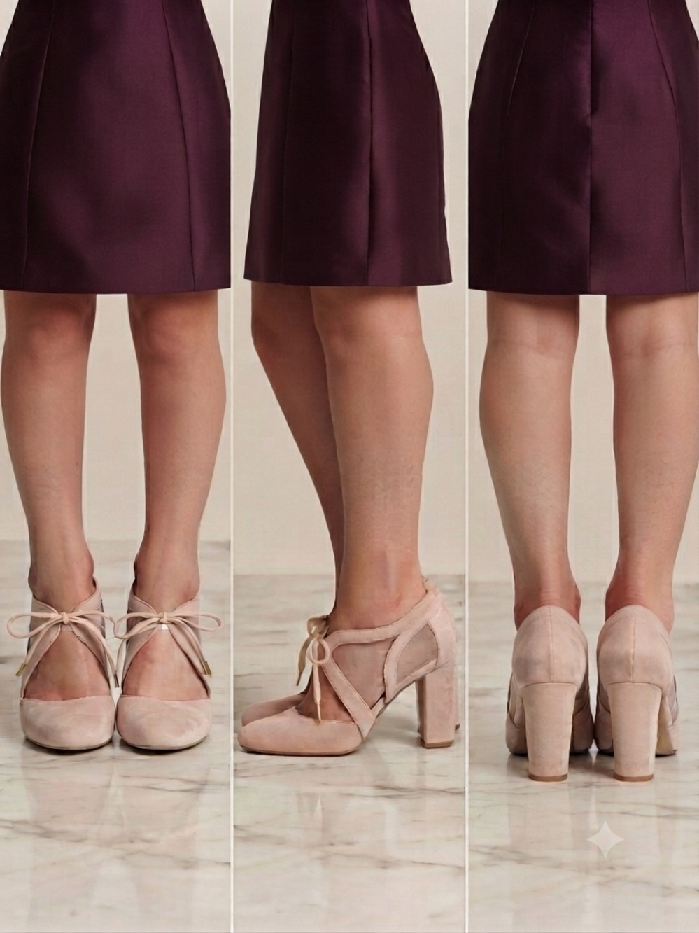 Christian Siriano Blush Pink Suede Tie-Ankle Block Heel Pumps